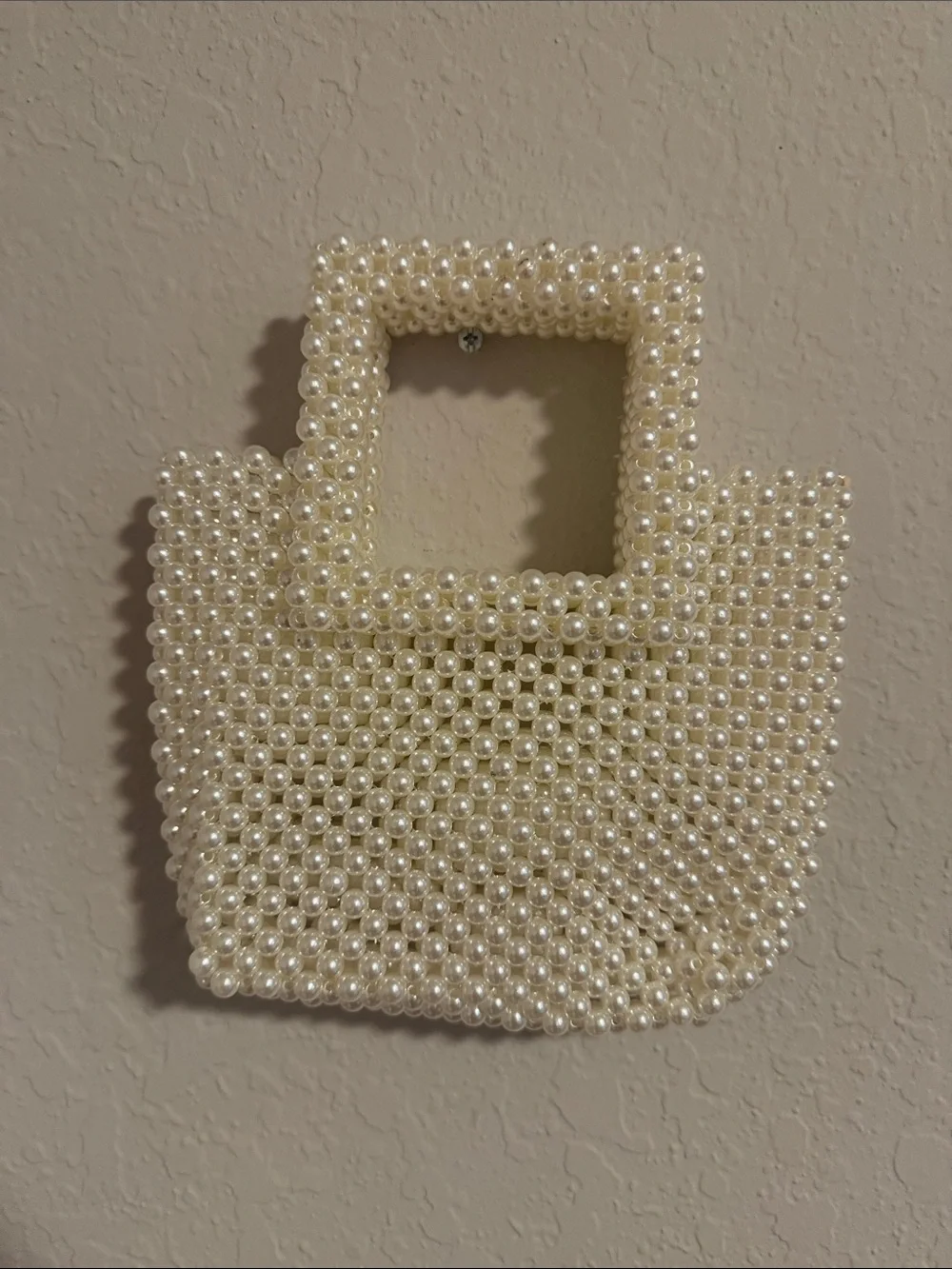 Pearl Beaded Square Handle Tote - Cream - Picture 5 of 6